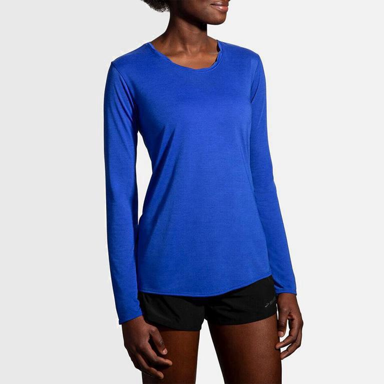 Brooks Women's Distance Long Sleeve Running Shirt Singapore - Blue (03918-MAKV)